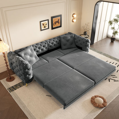3 In 1 Convertible Sleeper, Deep Seat Pull Out Sofa Bed, Button Tufted