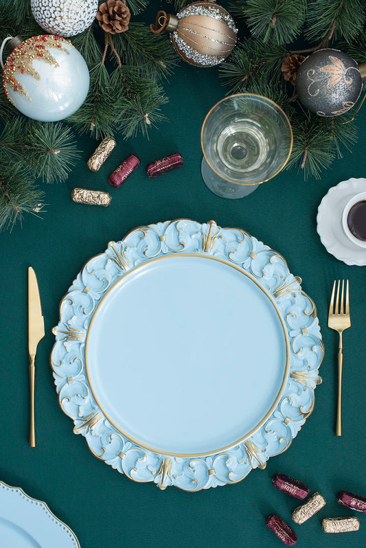 Plastic Charger Plate (Set of 6) - Blue / Gold