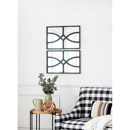 Rectangular Wooden Wall Mirror With Antique Frame, Vertical Or Horizontal Home Decor For Living Room (Set of 2)