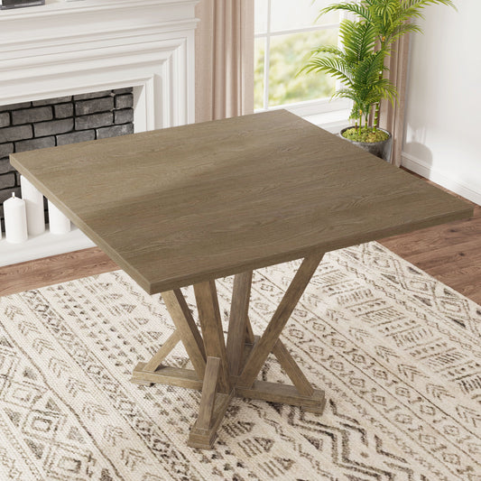 Modern Farmhouse Square Counter Table Solid Wood Rubberwood Antique Finishing Rustic Look Distressed Look Wire Brushed For 4 Seaters - Grayish Brown