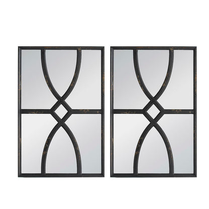 Rectangular Wooden Wall Mirror With Antique Frame, Vertical Or Horizontal Home Decor For Living Room (Set of 2)
