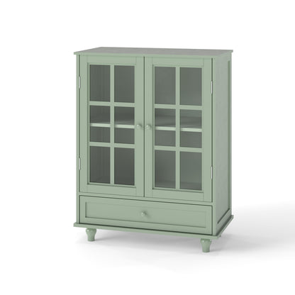 Minimalist Buffet Cabinet With Double Glass Doors And Drawer