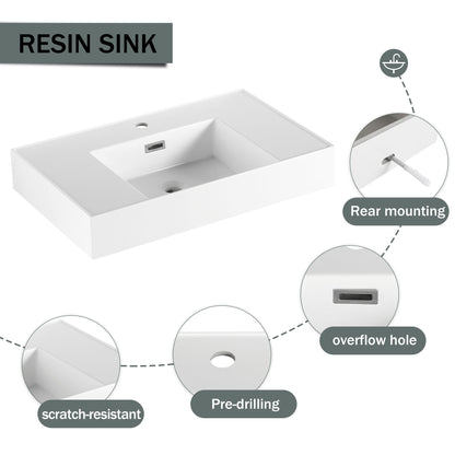 Modern Wall Mounted Bathroom Vanity With Resin Sink, Soft Close Drawer - Imitative Oak
