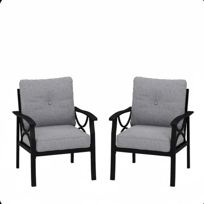 All-Weather Armchairs With Cushions, Modern Sculptural Design (Set of 2)