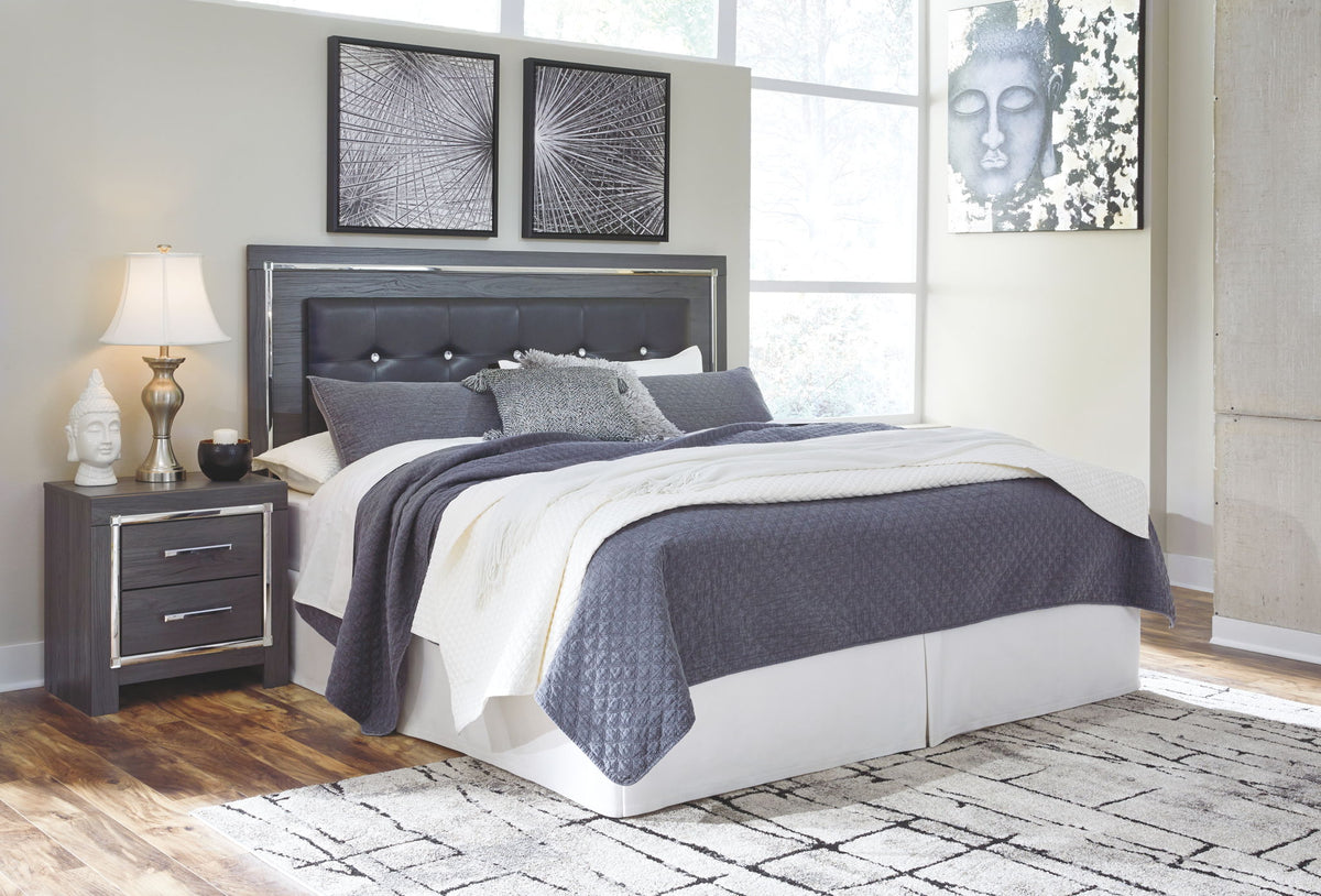 Lodanna - 3 Pc. - Dresser, Mirror, King Upholstered Panel Headboard with Bolt on Bed Frame - Gray