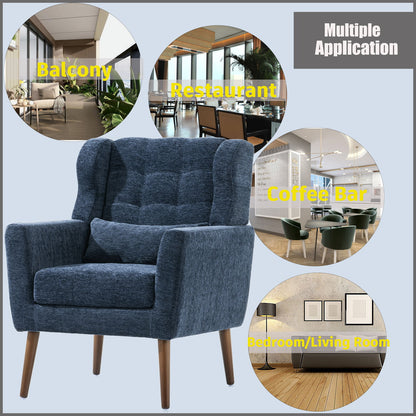 Modern Accent Chair, Arm Chairs For Living Room, Upholstered Mordern Armchair, Comfy Soft Padded Lounge Chair In Small Space, Bedroom, With Pillow, Solid Wood Leg