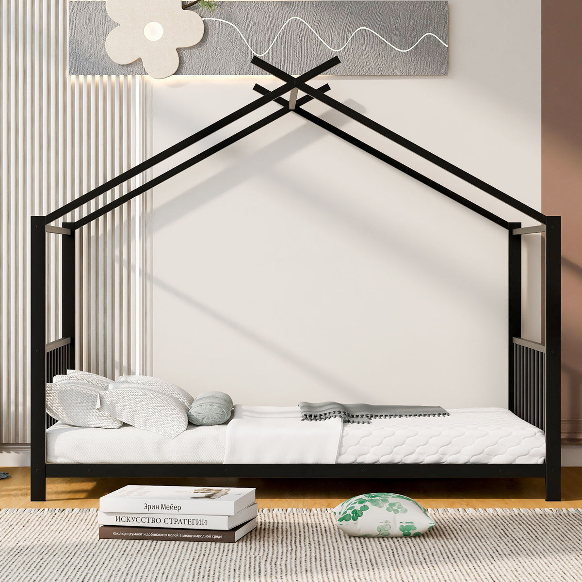 Metal House Platform Bed With Modern Design And Durable Frame