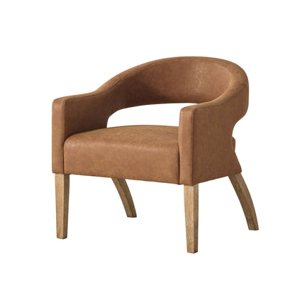 Upholstered Open Back Armchair With Weathered Rubberwood Legs