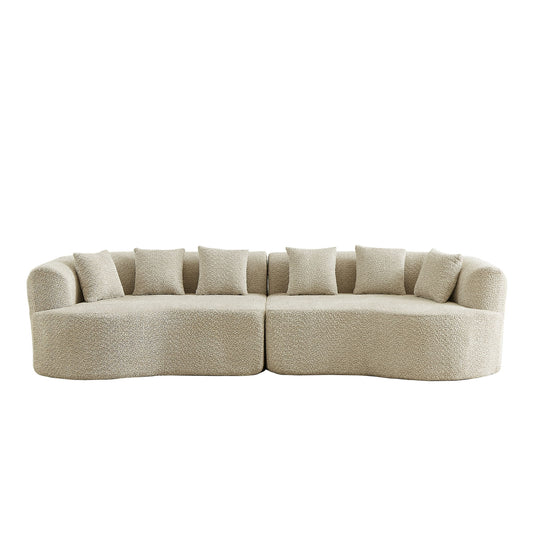 Curved Sectional Oversized Bone Free Cloud Sofa With 6 Pillows, 4 Seater With Deep Seat - Light Khaki