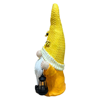 Tree Spirit Old Man Statue With Bee Decor, Garden Sculpture Ornament - Yellow / White