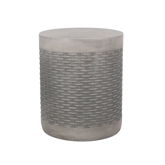 Outdoor Lightweight End Table Round Concrete Outdoor Side Table - Light Gray