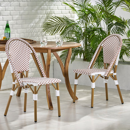 Outdoor Rattan And Aluminum French Bistro Chairs (Set of 2) Bamboo Print - Rust Red / White