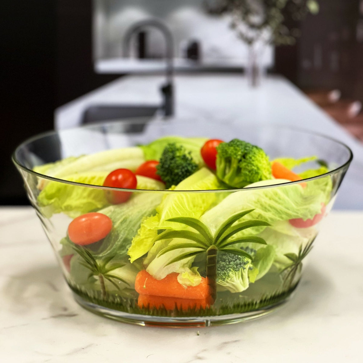 Palm Tree Acrylic Serving Bowls, Unbreakable Large Plastic Bowls