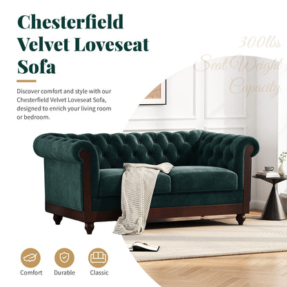 Chesterfield Loveseat Sofa, 2 Person Rolled Arm Upholstered Couch