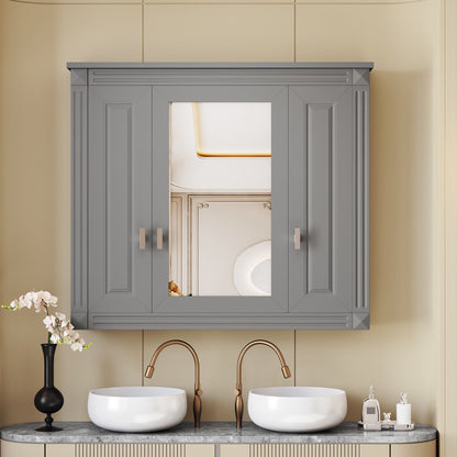 Wall Mounted Bathroom Cabinet With Mirror And 5 Shelves, Rectangular Design