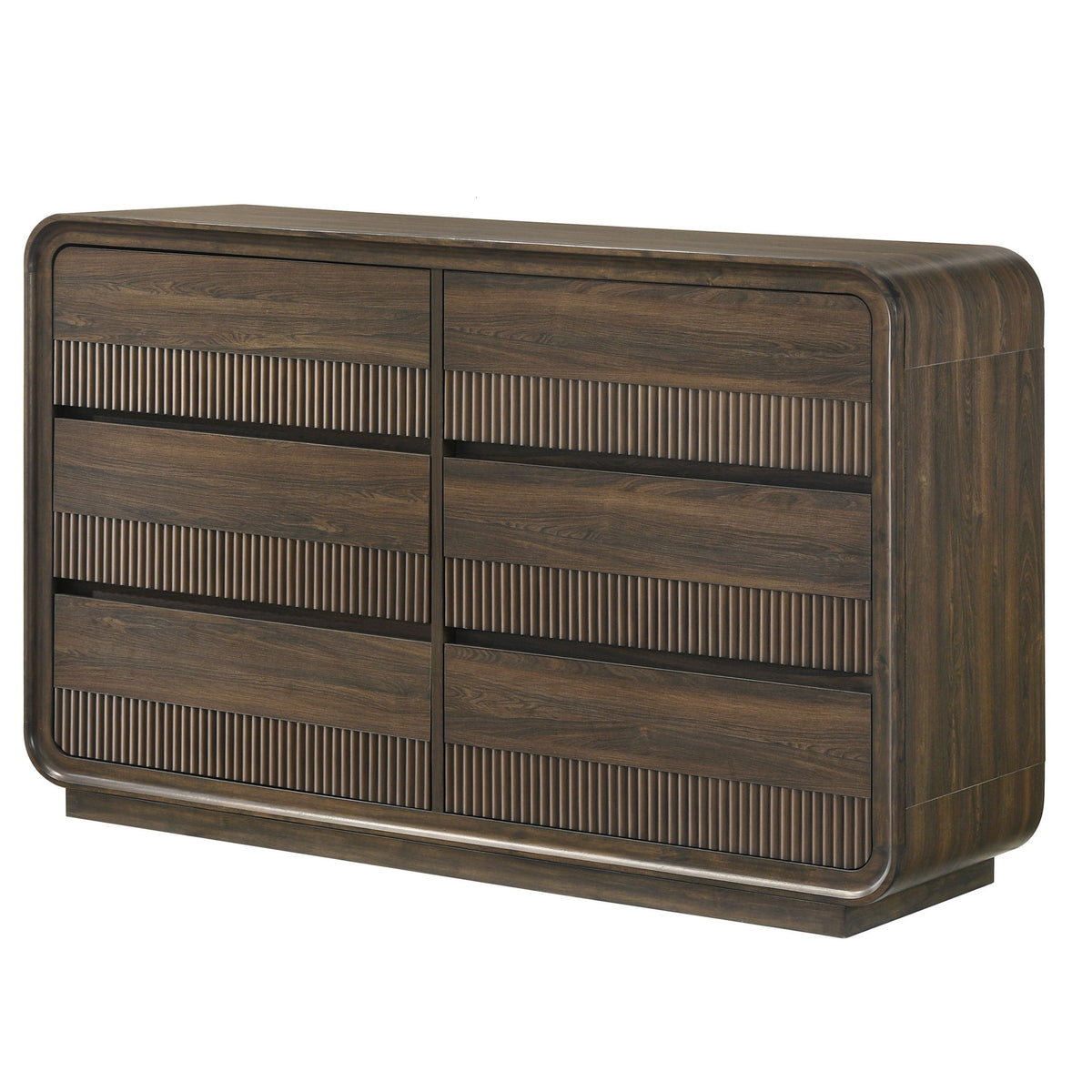 Flair Rounded Edges 1 Piece Dresser, 6 Drawer Storage Bedroom Furniture - Brown