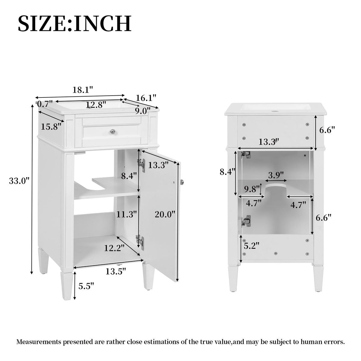French Style Bathroom Vanity With Sink, Soft-Closing Door, Adjustable Shelf, Rectangular Design