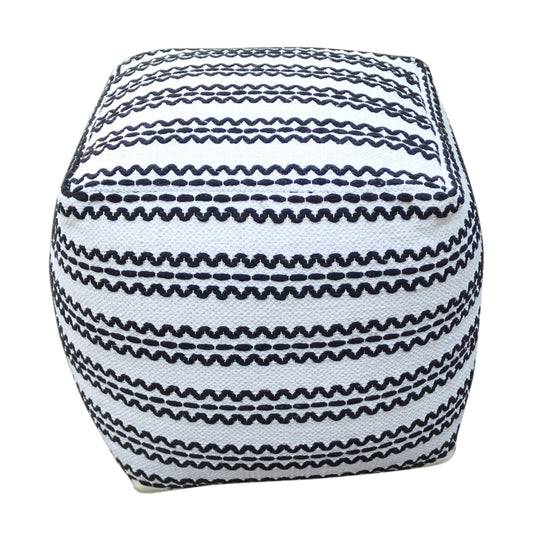 Lani - Handcrafted Fabric Pouf, Durable Cotton Square - Natural / Black