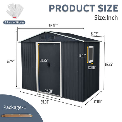 8Ft X 4Ft Outdoor Metal Storage Shed With Window And Metal Foundation For Backyard, Patio, Lawn