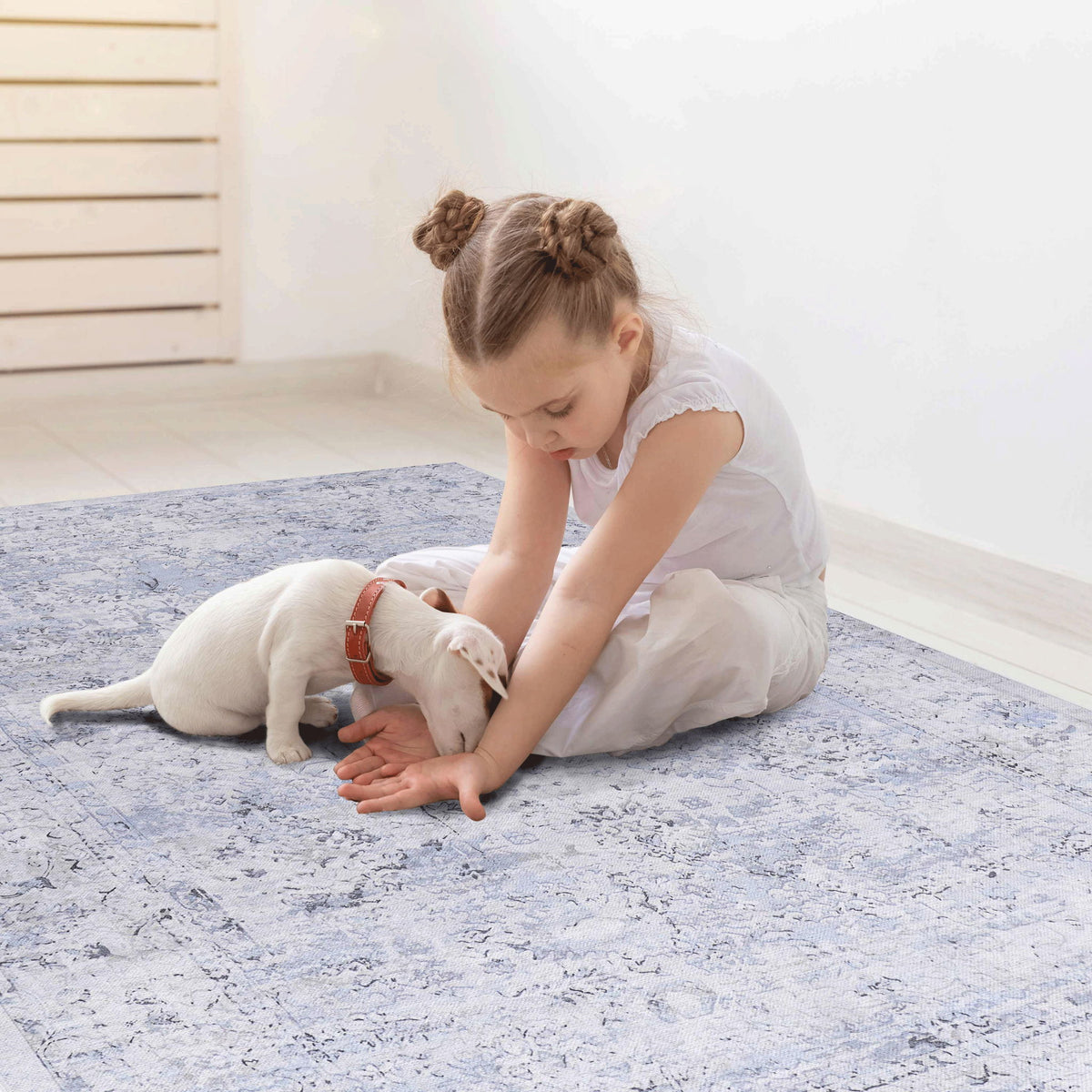 Maval - 4' X 6' Area Rug Washable - Blue / Cream