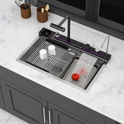 30" Single Bowl Kitchen Sink With Smart LED Faucet
