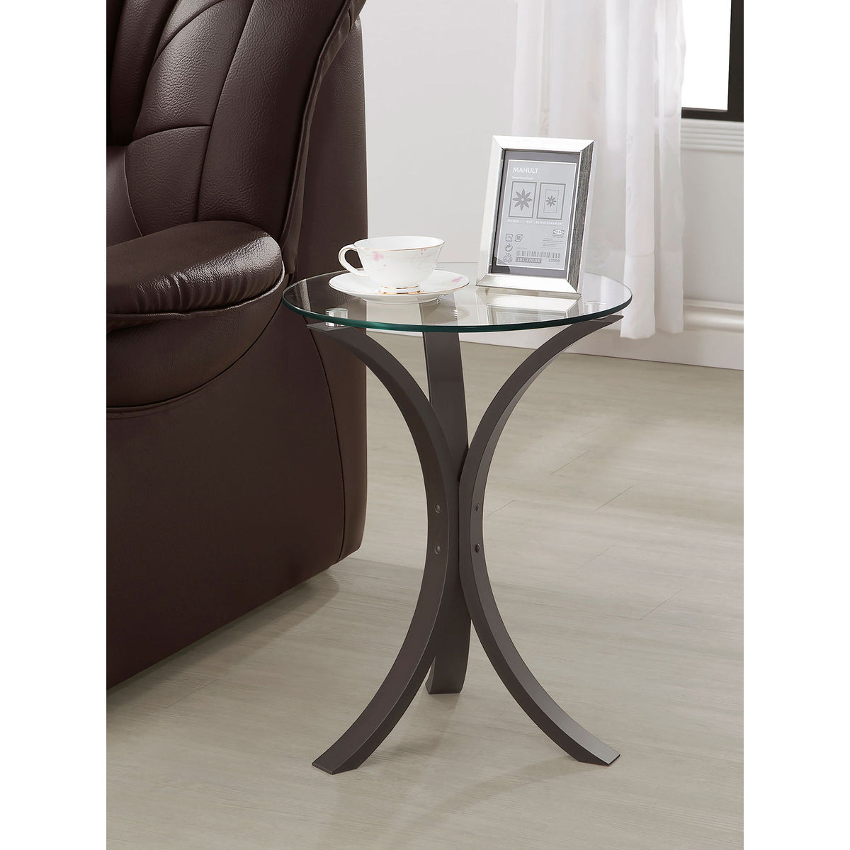 Helena - Round Glass Top Accent Side Table - Cappuccino
