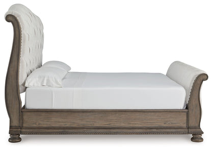 Ardenfield - King Upholstered Sleigh Bed - Light Brown