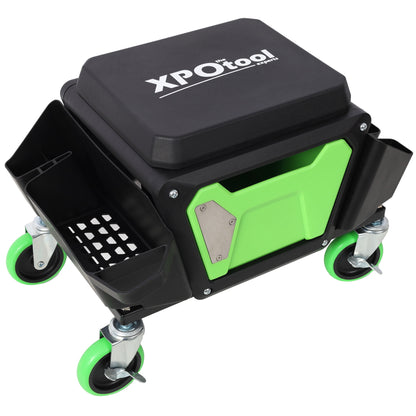 Heavy Duty Mechanic Stool With Wheels And Soft Rubber Cushion And 330Lbs Capacity - Green