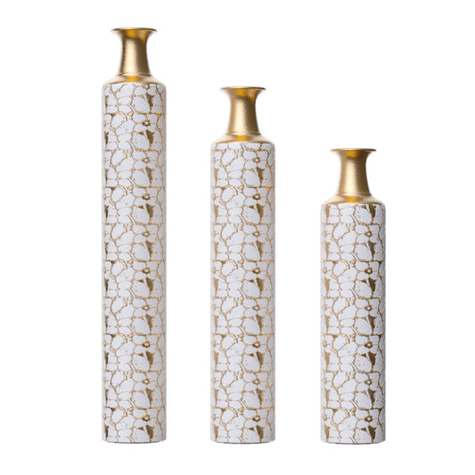 Floor Vases Large Vases Decorative High Vases (Set of 3) For Home Decor Vintage Large Vases Representing Twigs, Twigs Dried Flowers Living Room Antique Worn Vases - Antique White