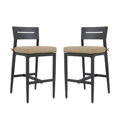 Modern Outdoor Bar Stools With Backrest And Footrest (Set of 2)