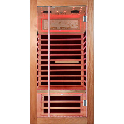 Single Person Sauna Room With LED Lighting, Epoxy Heating Plates, And Compact Design - American White Oak