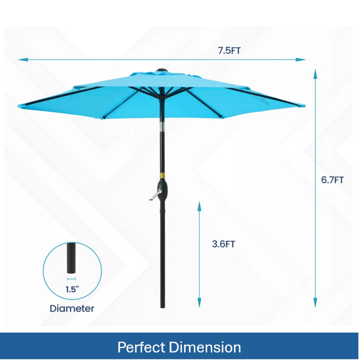 Umbrella With Crank Lift & Tilt, UV-Resistant Canopy For Patio