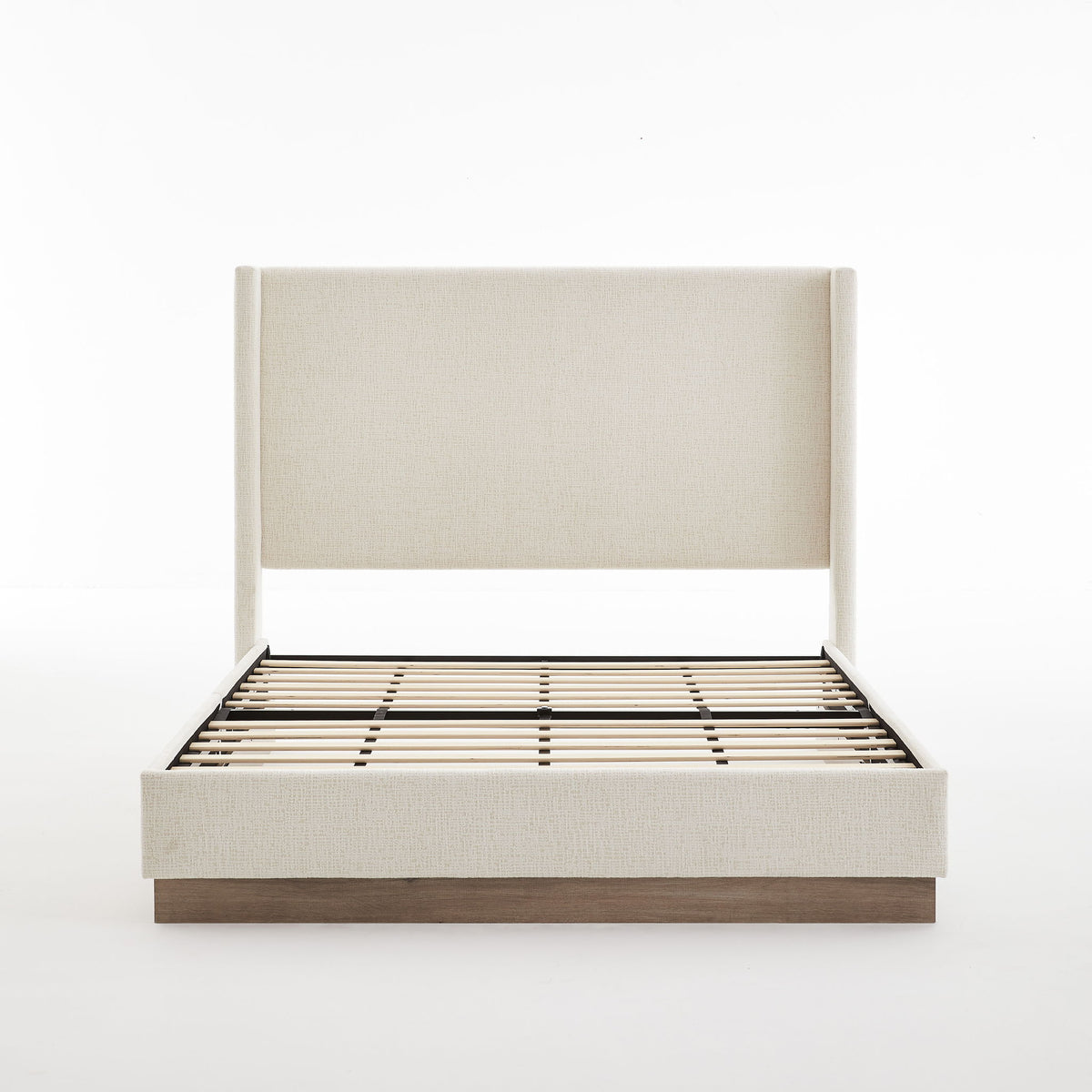 Hosford - Minimalist Upholstered Wingback Bed With Wood Base Platform