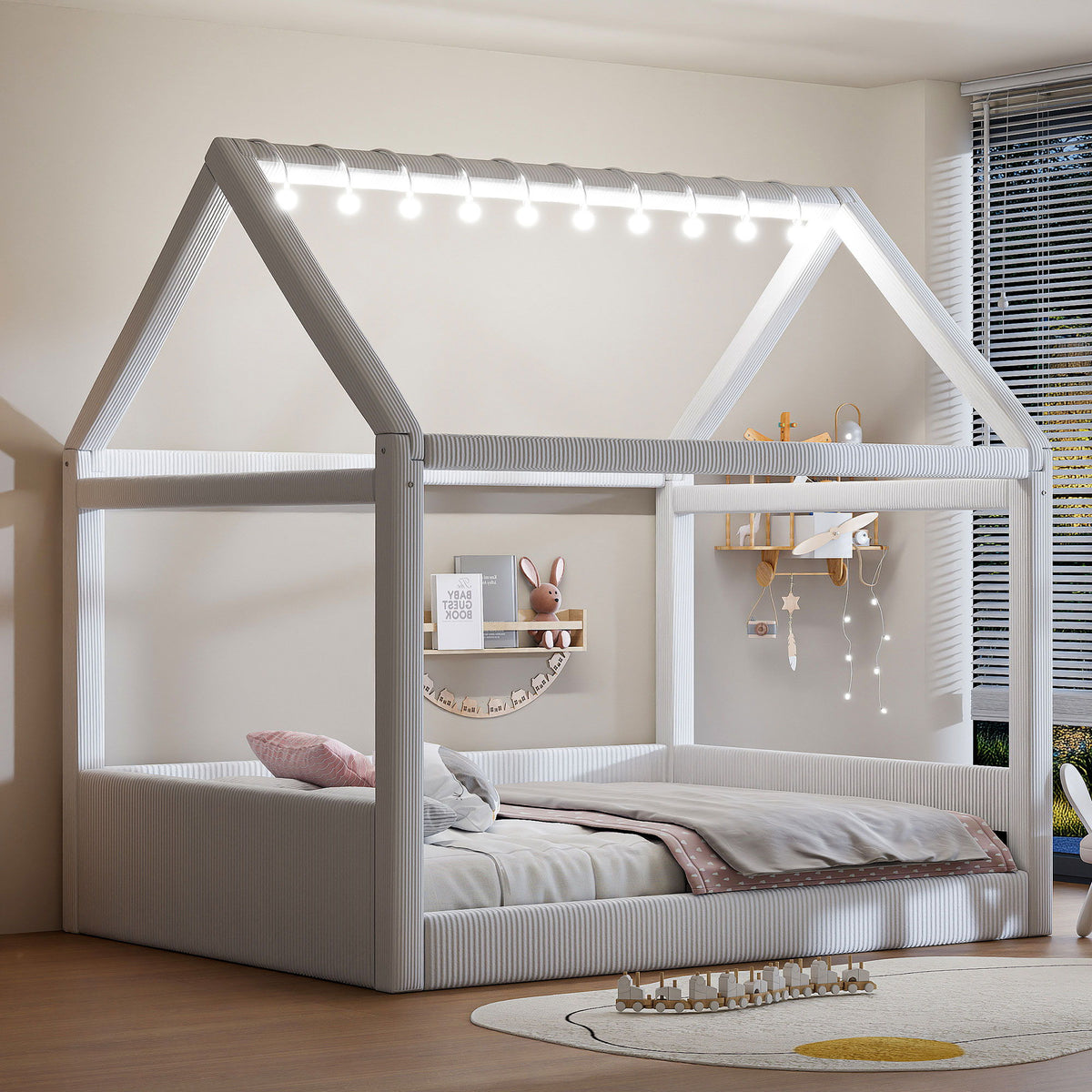 Upholstered House Style Daybed With LED Light Strips