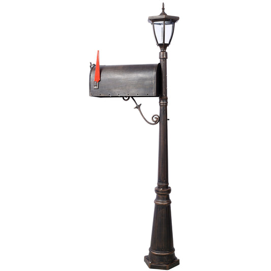 Stratford - Heavy Duty Cast Aluminum Mailbox With Post And Solar Light, Fluted Base, Decorative Modern Mailbox - Brown
