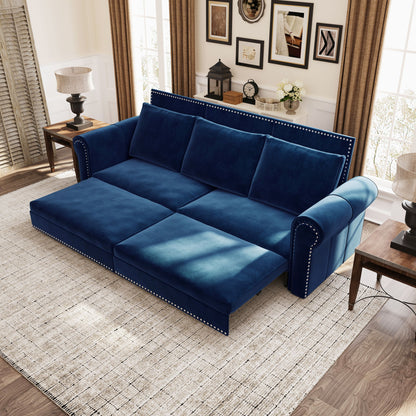 3 In 1 Convertible Sleeper Sofa With Nailhead Trim & Rolled Arm