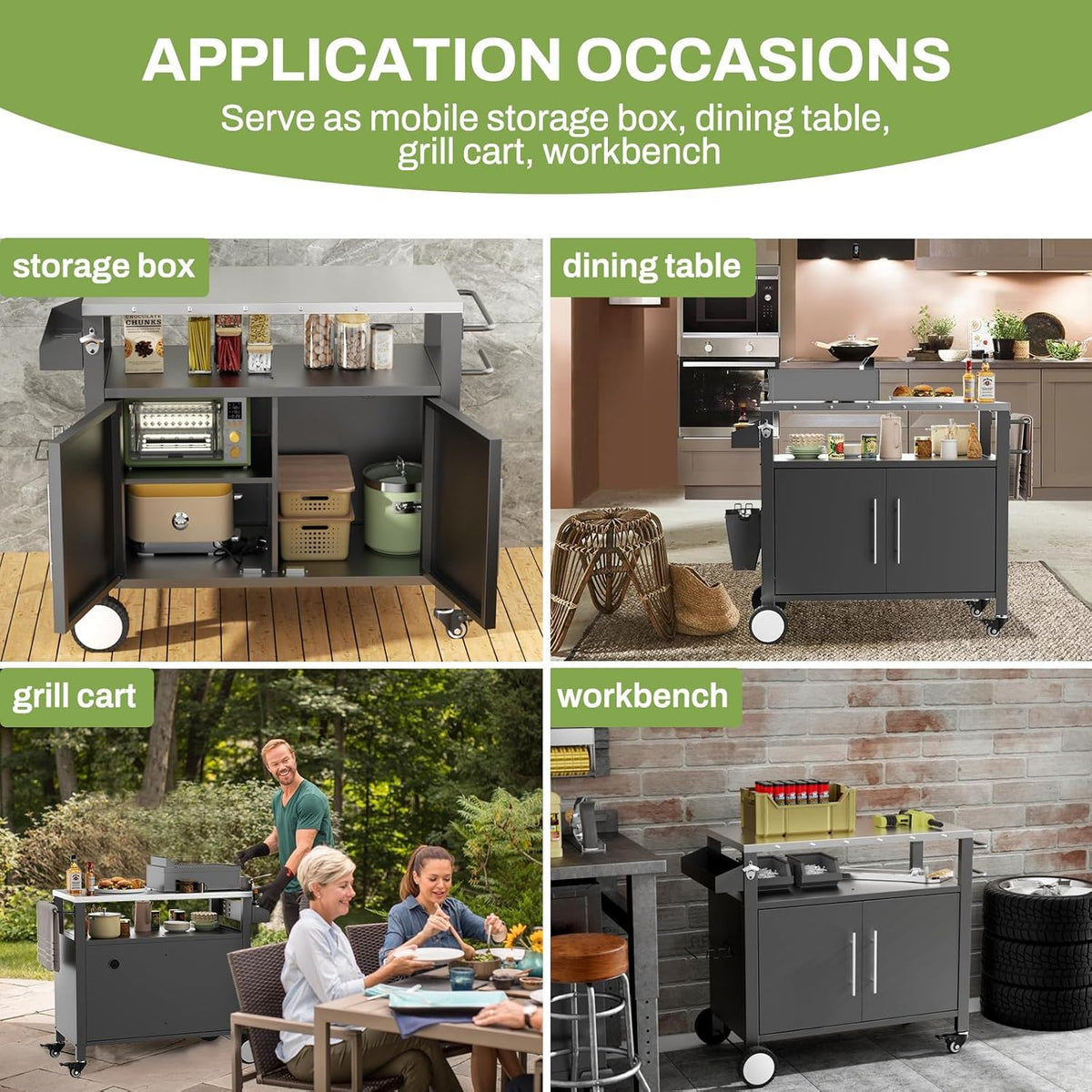 Outdoor Grill Cart With Storage, Rolling Bar Cart With Hooks And Spice Rack Stainless Steel