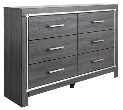 Lodanna - 5 Pc. - Dresser, Mirror, Chest, King Upholstered Panel Headboard with Bolt on Bed Frame, Nightstand - Gray
