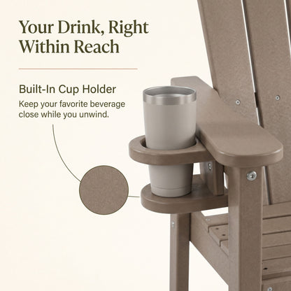 Bar Height Adirondack Chair With Cup Holder And Armrests