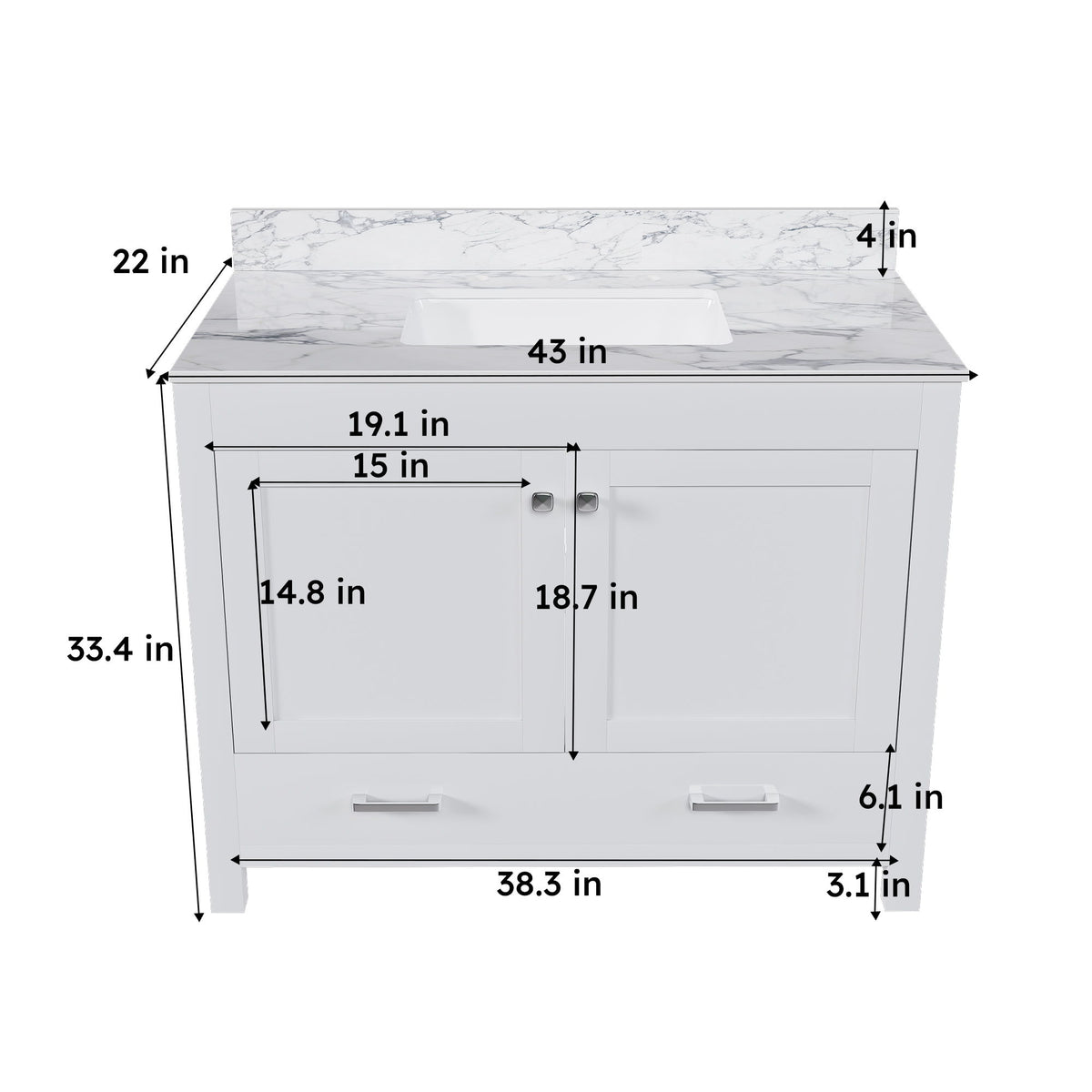 43" Bathroom Vanity Multi Functional Cabinet - White