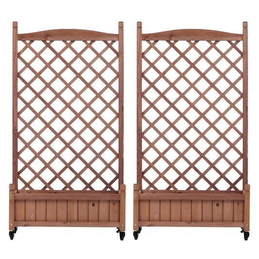 Raised Garden Bed With Trellis 2 Pack, Outdoor Planter Box & Plant Stand With Climbing Racks - Brown