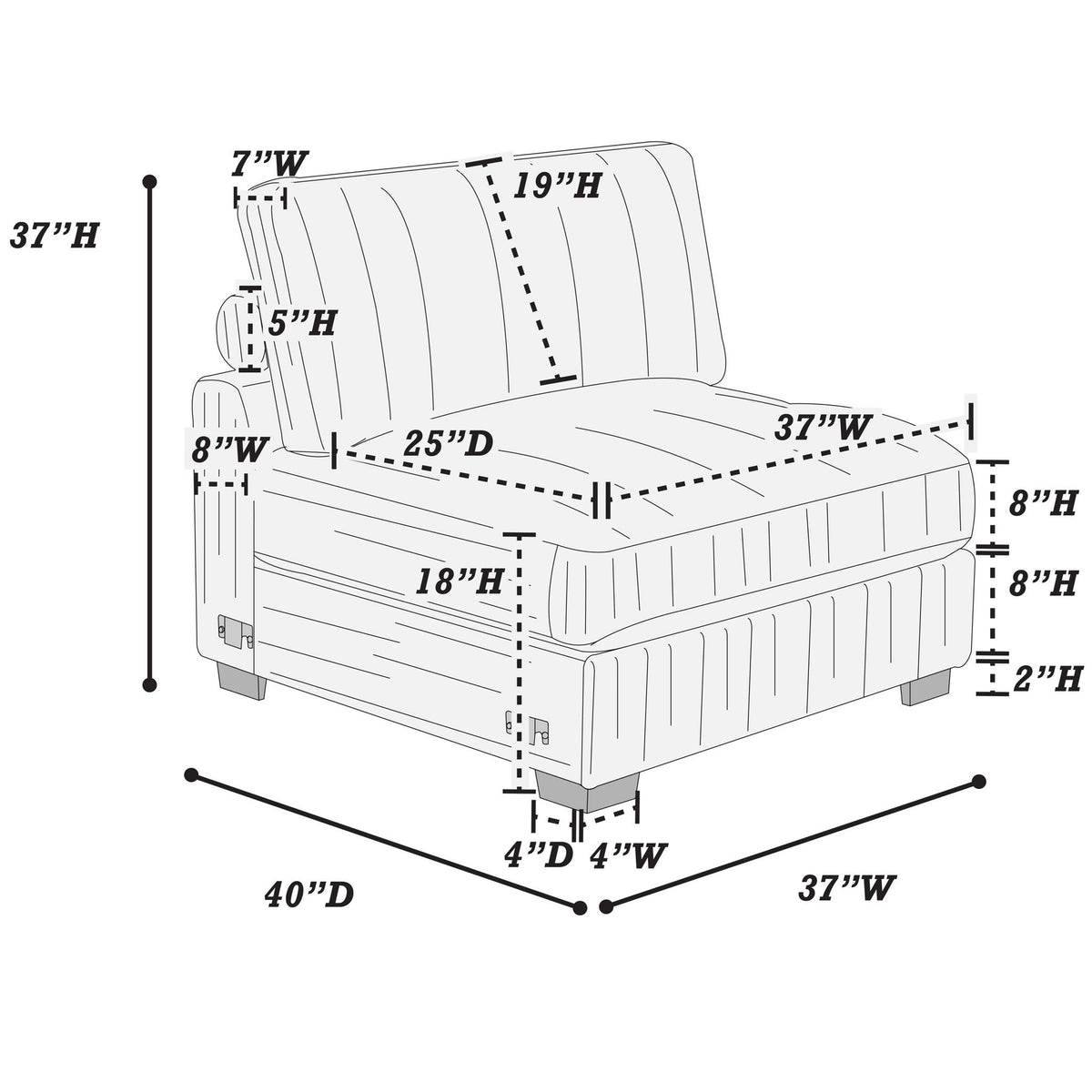Armless Chair With Pillow, Living Room Furniture