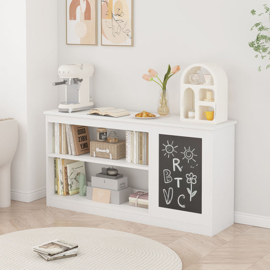 3 In 1 Bookshelf And Toy Storage Cabinet With Chalkboard, Organizer For Playroom Featuring And Spacious Storage - White