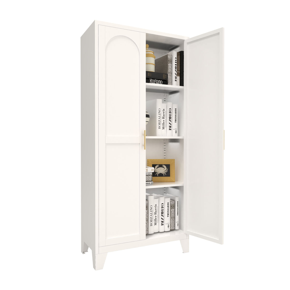 2 Shapely Doors Cabinet Metal Storage Cabinet With Doors And Adjustable Shelves For Bedroom Living Room - White