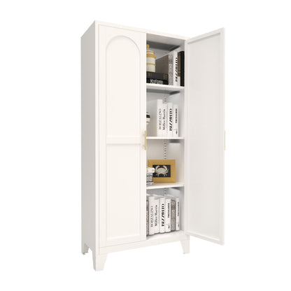 2 Shapely Doors Cabinet Metal Storage Cabinet With Doors And Adjustable Shelves For Bedroom Living Room - White