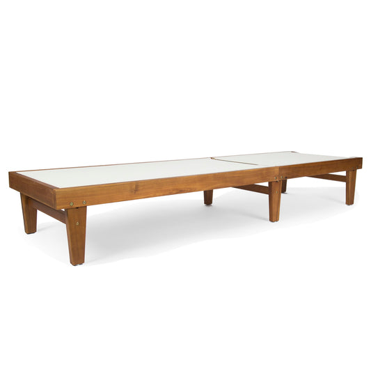 Outdoor Chaise Lounge With Acacia Wood Frame - White / Teak