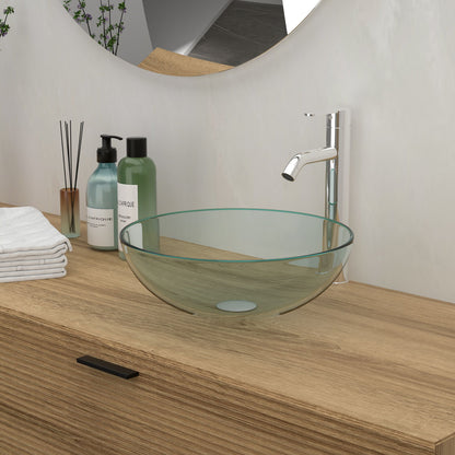 Artistic Tempered Glass Vessel Sink With Pop Up Drain