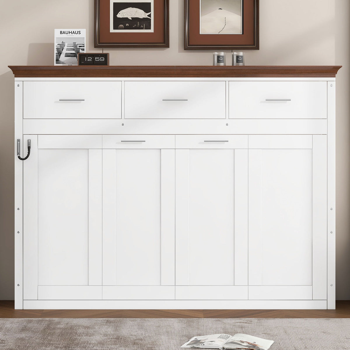 Twin Size Murphy Bed With 3 Drawers - White