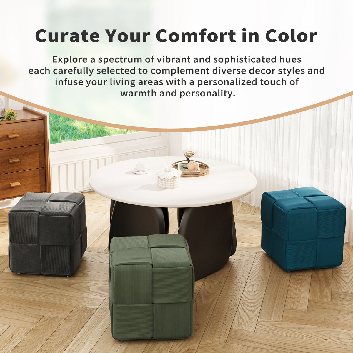 Modern Ottoman Foot Rest With Woven Design