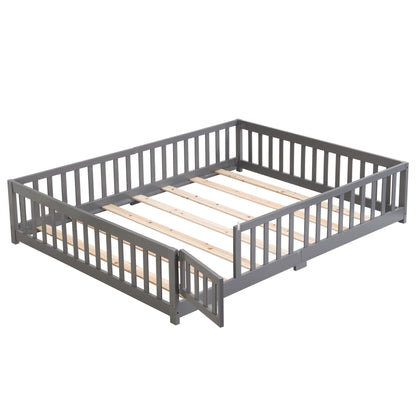 Solid Floor Bed With Door And Fence For Children